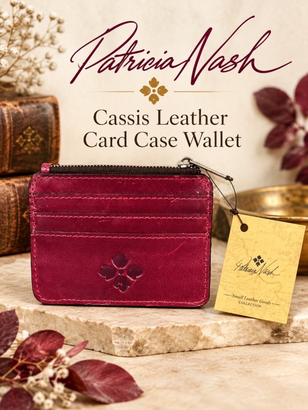 Patricia Nash Cassis Leather Zip Card Case Wallet NWT